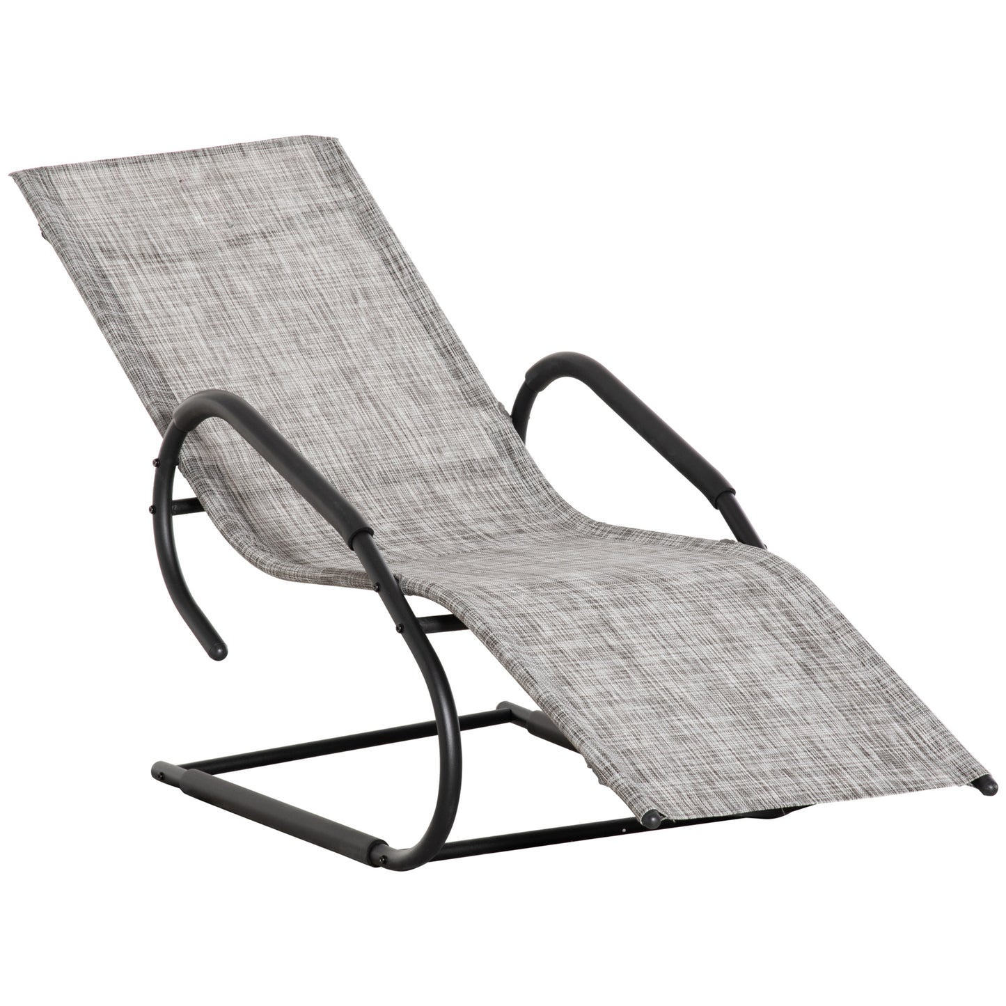 Outsunny Outdoor Sun Lounger with Headrest, Texteline Reclining Chaise Lounge Chair Rocking Chair for Garden, Balcony, Deck, Grey - OutdoorBox