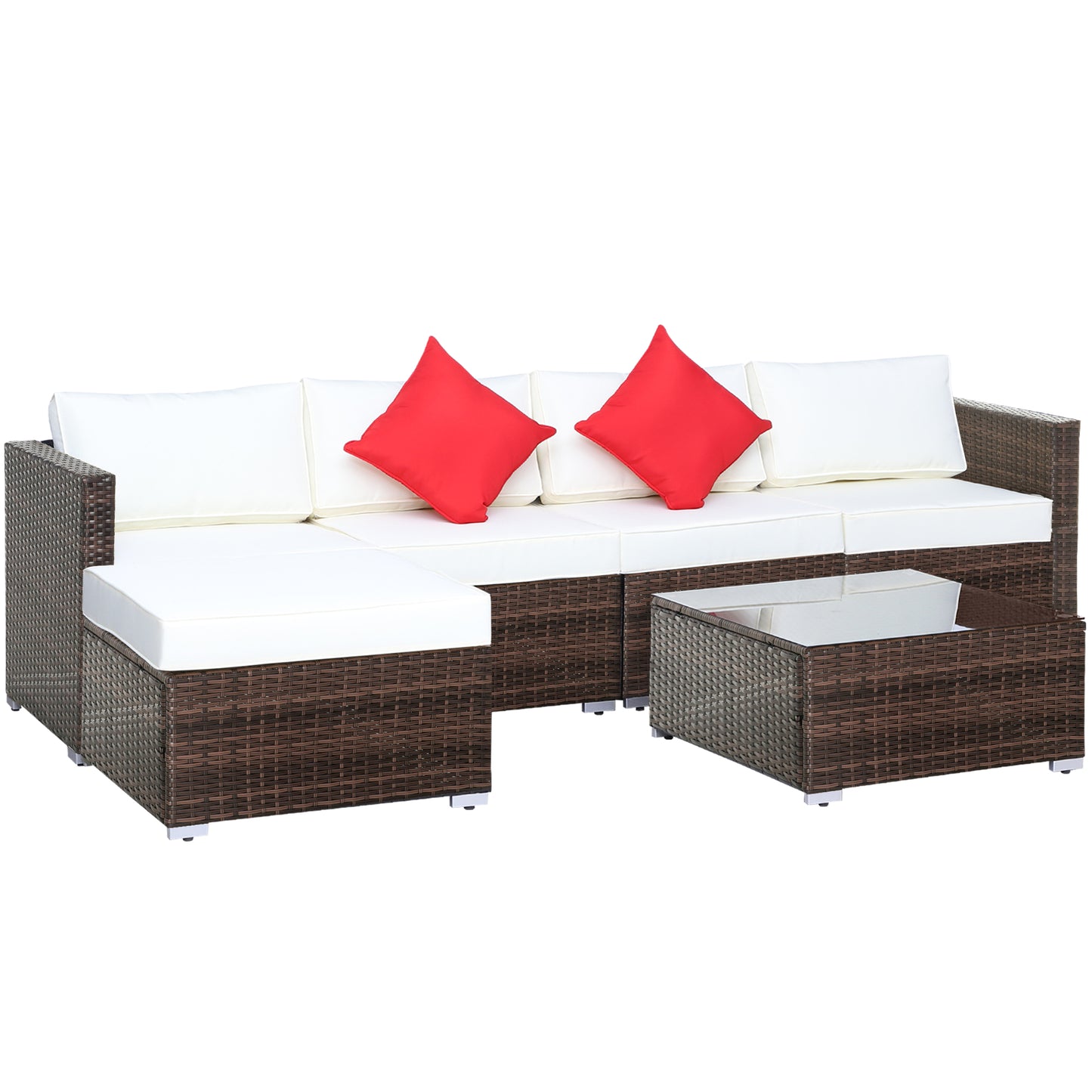 Outsunny 5-Seater Rattan Furniture Set- Brown/Milk White - OutdoorBox