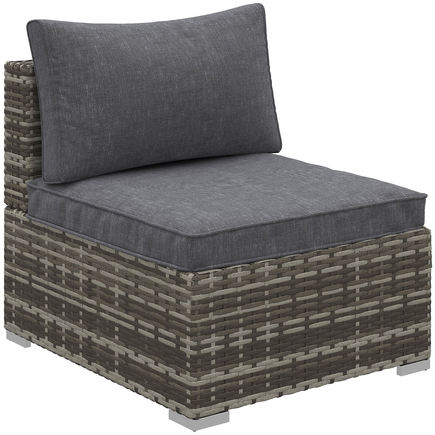 Outsunny Outdoor Garden Furniture Rattan Single Middle Sofa with Cushions for Backyard Porch Garden Poolside Deep Grey - OutdoorBox