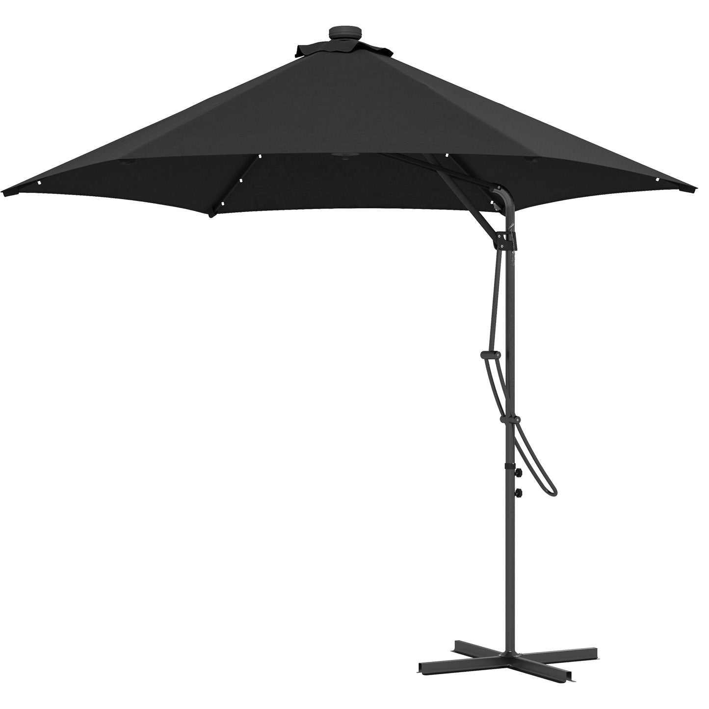 Outsunny 3(m) Garden Parasol Cantilever Umbrella with Solar LED, Cross Base and Waterproof Cover, Black - OutdoorBox
