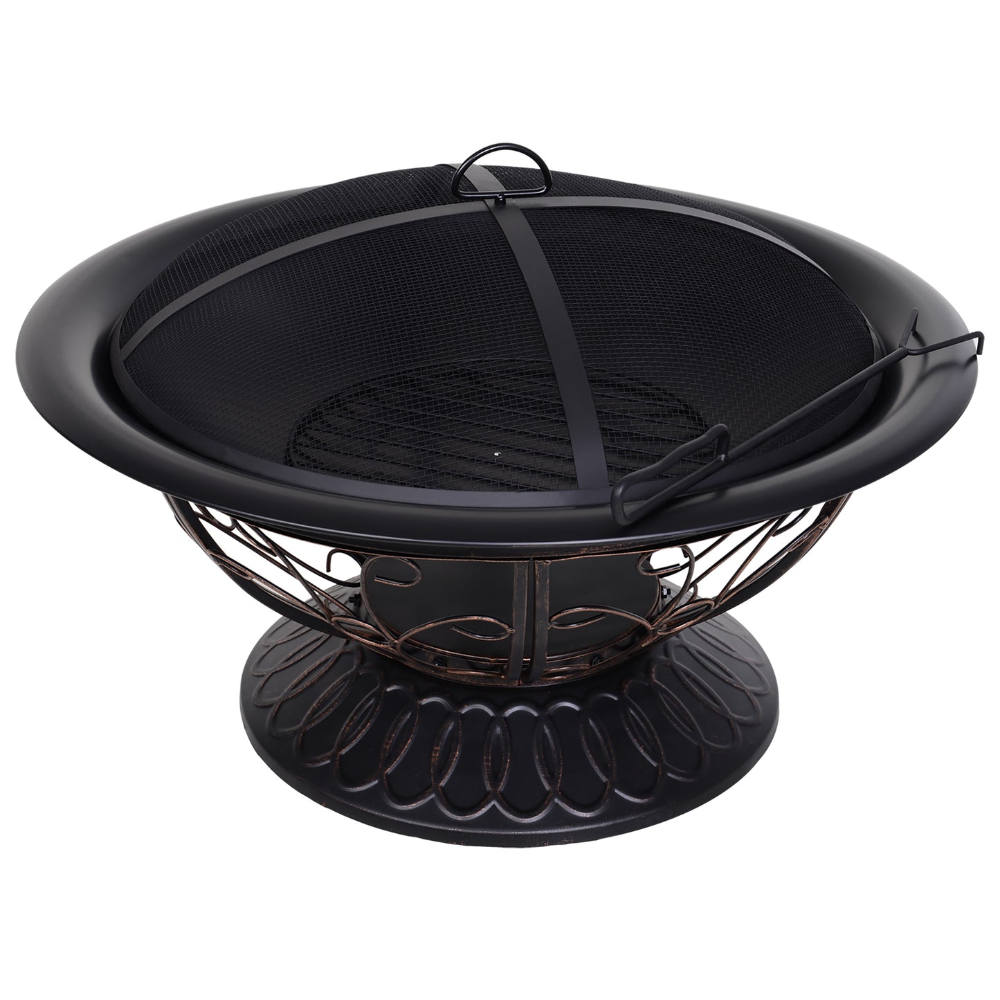 Outsunny Steel Lift-Top Screen Firepit Black - OutdoorBox