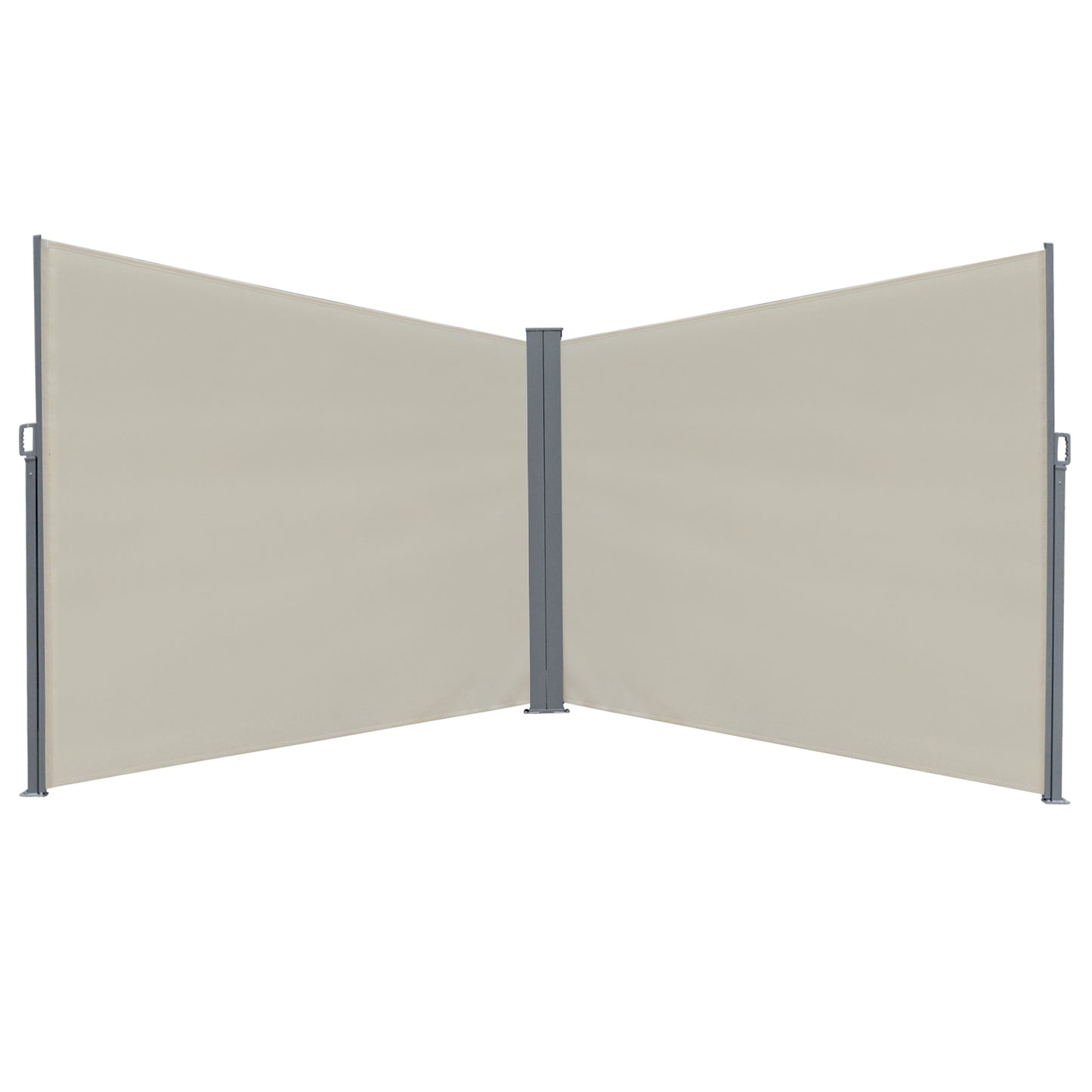 Outsunny Patio Retractable Double Side Awning, Folding Privacy Screen Fence, Privacy Wall Corner Sun Shade Wind Screen Room Divider-Cream White - OutdoorBox