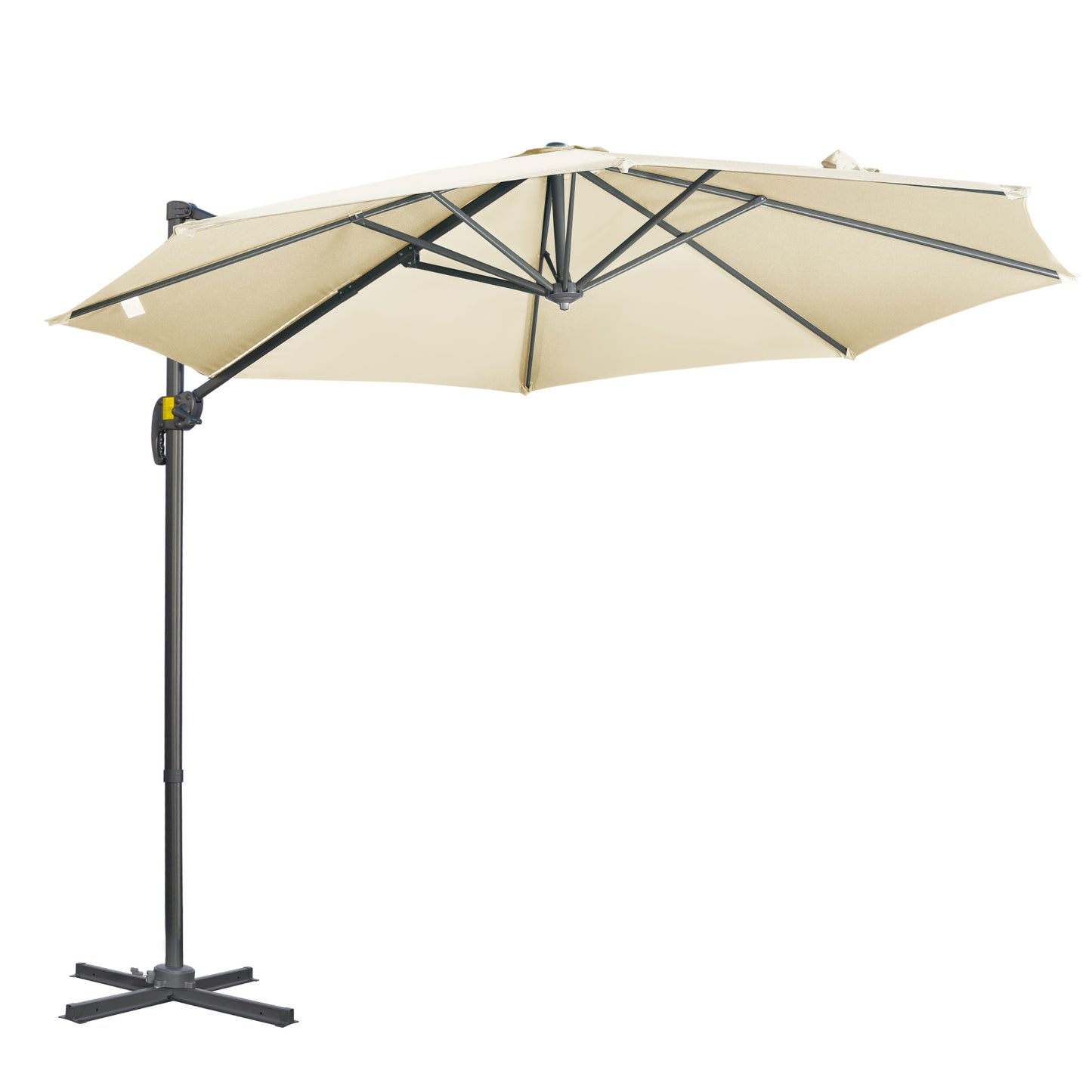 Outsunny 3 x 3(m) Cantilever Parasol with Cross Base, Garden Umbrella with 360� Rotation, Crank Handle and Tilt for Outdoor, Patio, Cream White - OutdoorBox