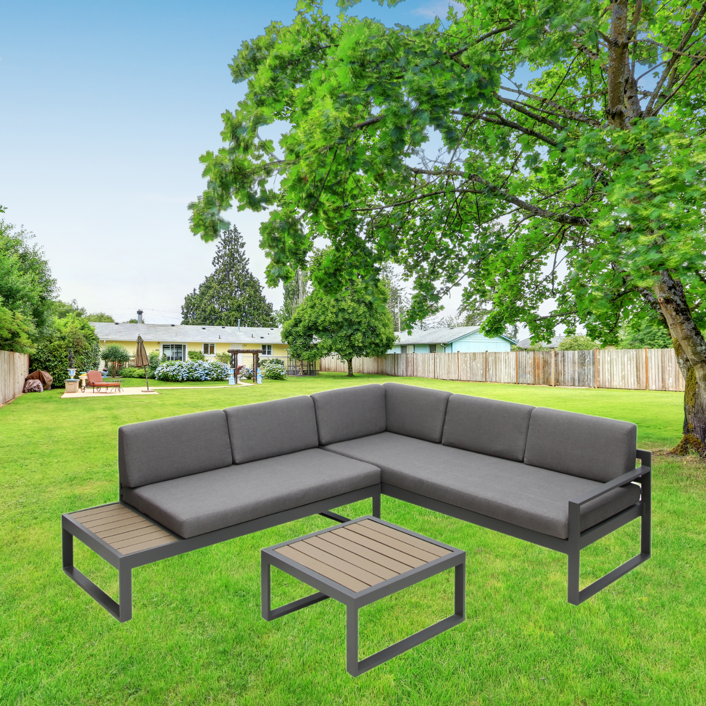 Positano 5 seat outdoor aluminium sofa set with coffee table