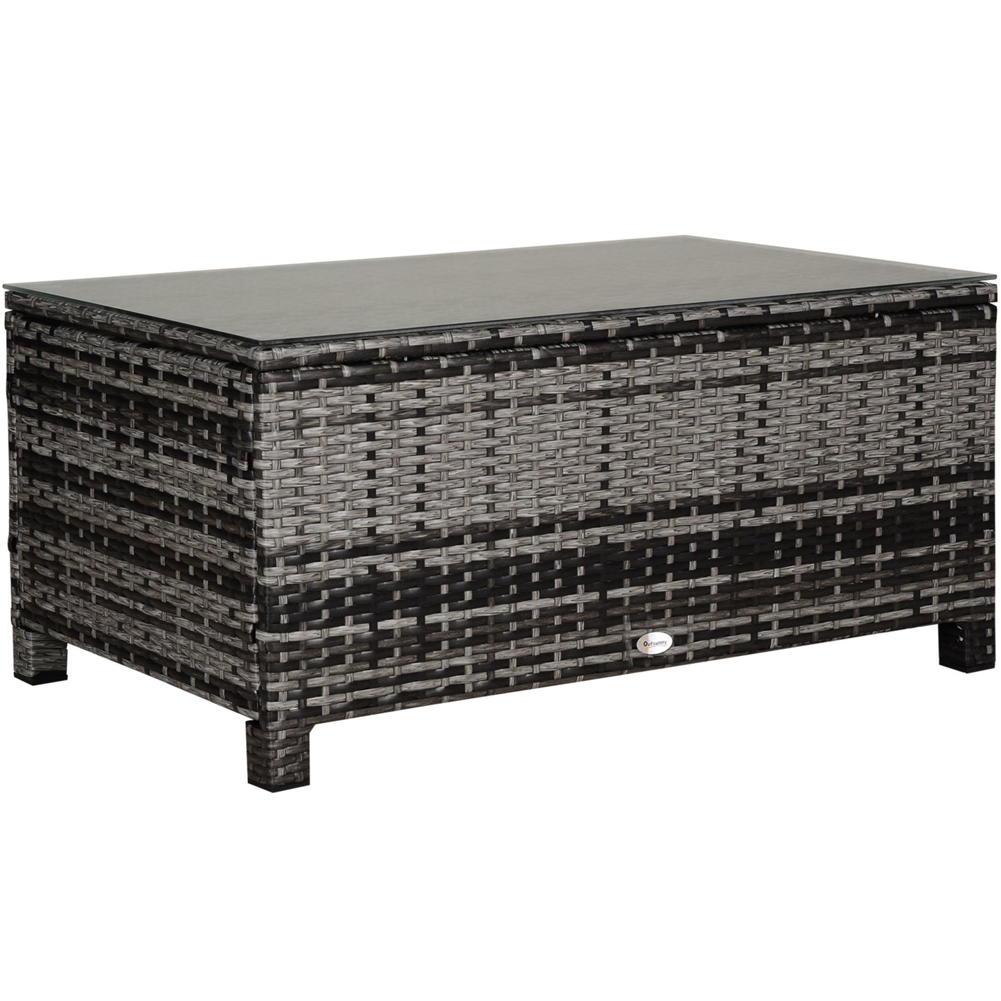 Outsunny Rattan Coffee Table Garden Furniture Patio Wicker Side Table with Tempered Glass Table Top, Mixed Grey - OutdoorBox