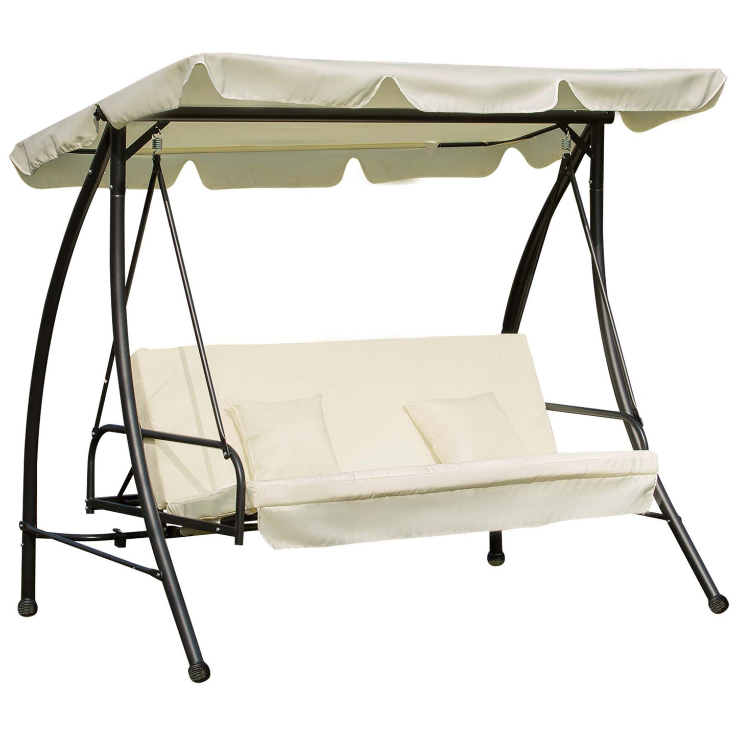 Outsunny 3 Seater Swing Chair 2-in-1 Hammock Bed Patio Garden Chair with Adjustable Canopy and Cushions, Cream White - OutdoorBox