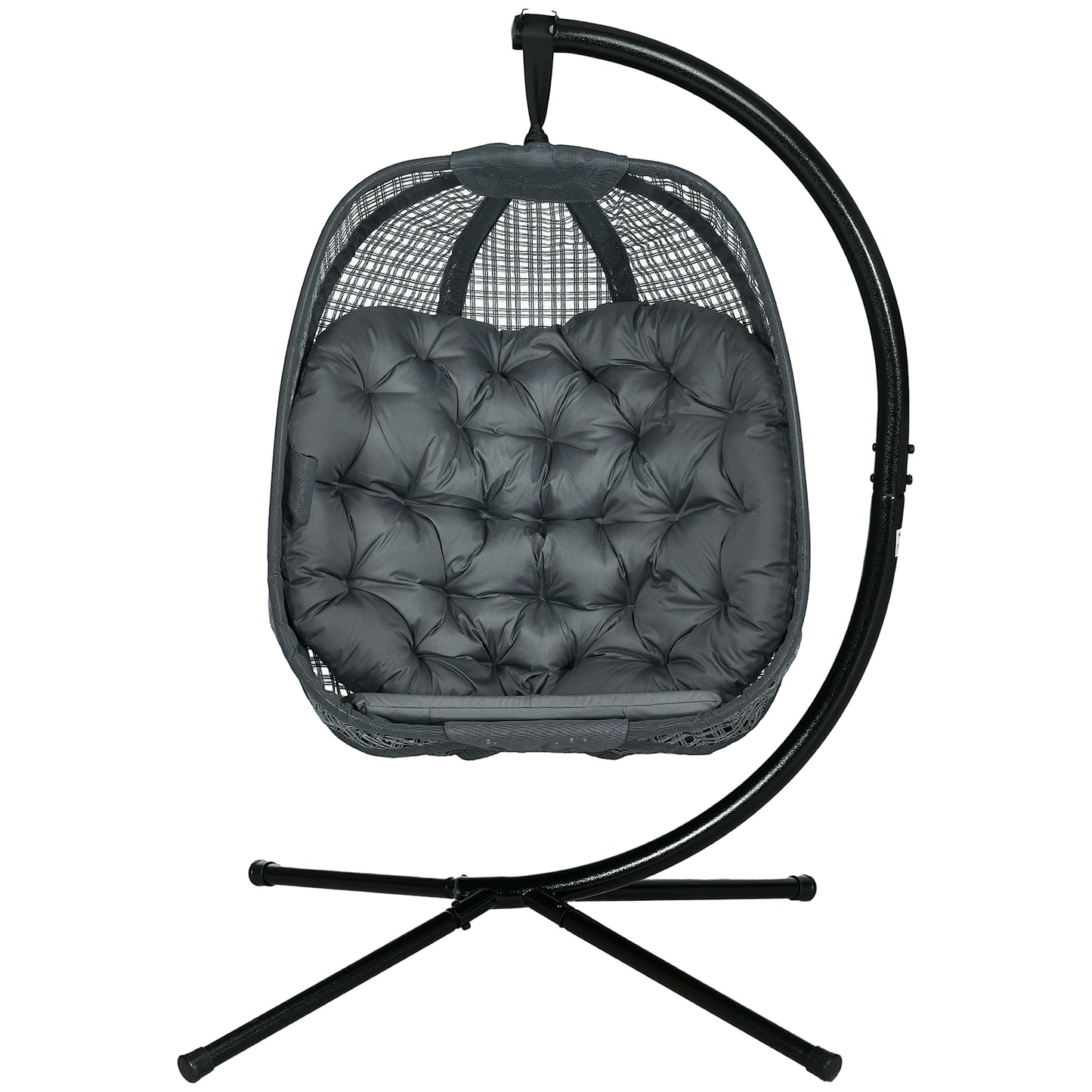 Outsunny Outdoor Swing Chair w/ Thick Padded Cushion, Patio Hanging Chair w/ Metal Stand, Foldable Basket, Cup Holder, Dark Grey - OutdoorBox