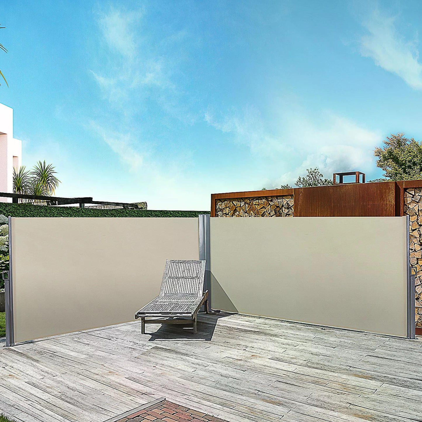 Outsunny Steel Frame Retractable Double Side Awning Beige - OutdoorBox