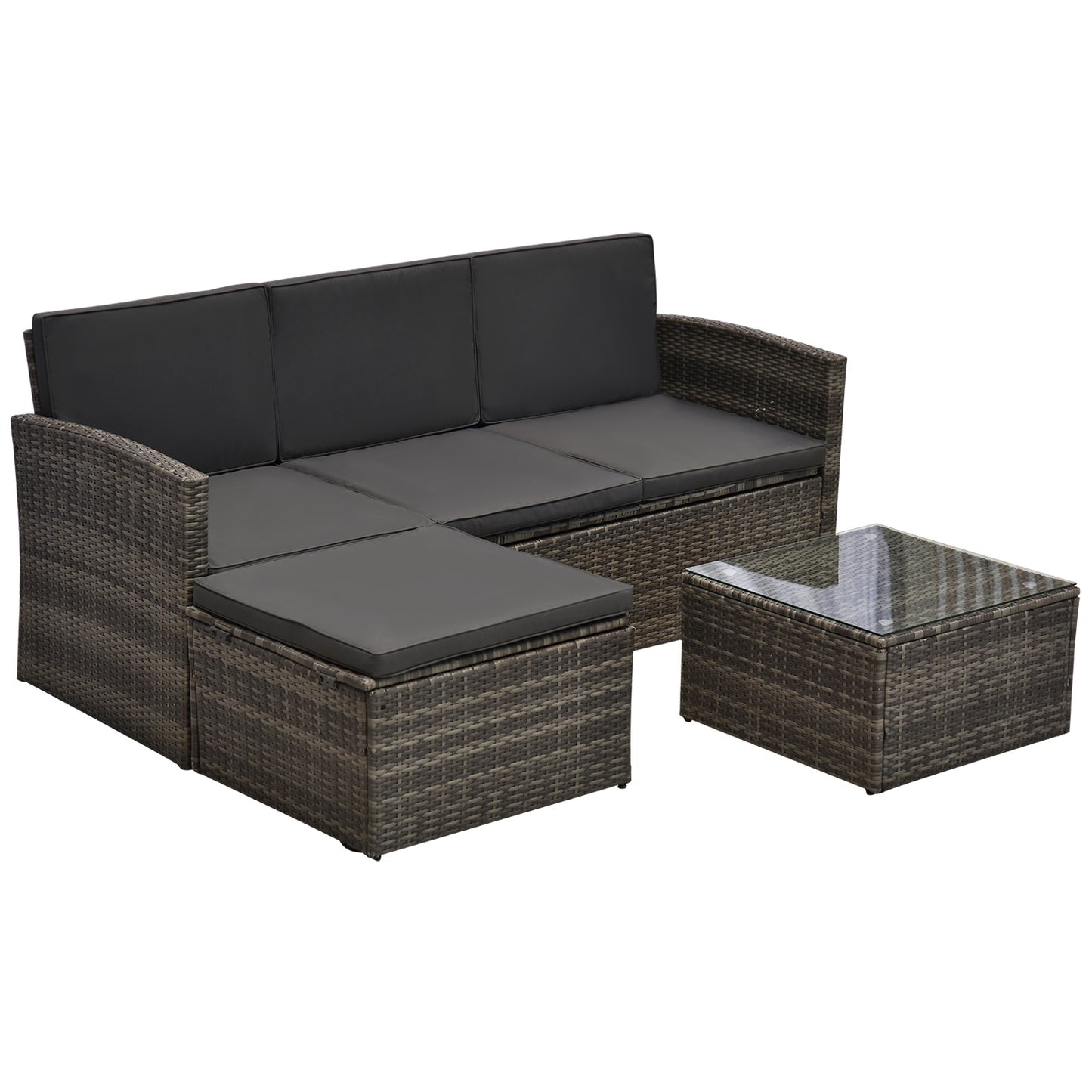 Outsunny 4-Seater Outdoor Garden Rattan Furniture Set w/ Table Grey - OutdoorBox