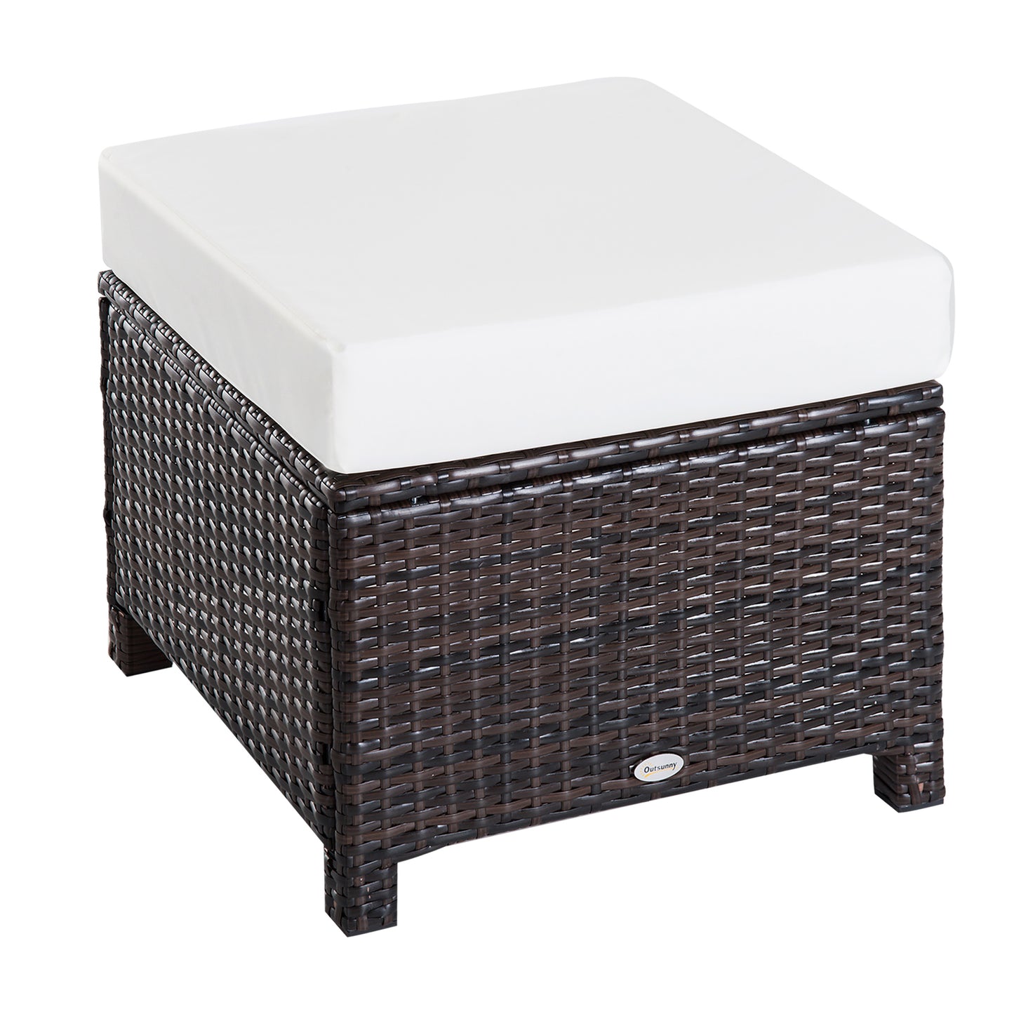 Outsunny Rattan Footstool Wicker Ottoman with Padded Seat Cushion Outdoor Patio Furniture for Backyard Garden Poolside Living Room 50x50x35cm Brown - OutdoorBox