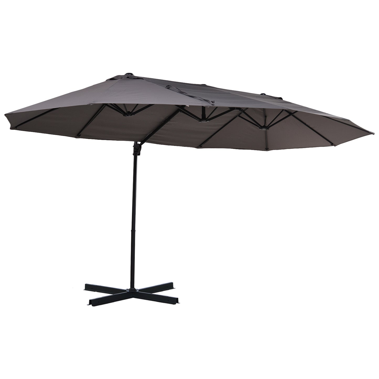 Outsunny Double Parasol Patio Umbrella Garden Sun Shade w/ Steel Pole 12 Support Ribs Crank Handle Easy Lift Twin Canopy - Grey - OutdoorBox