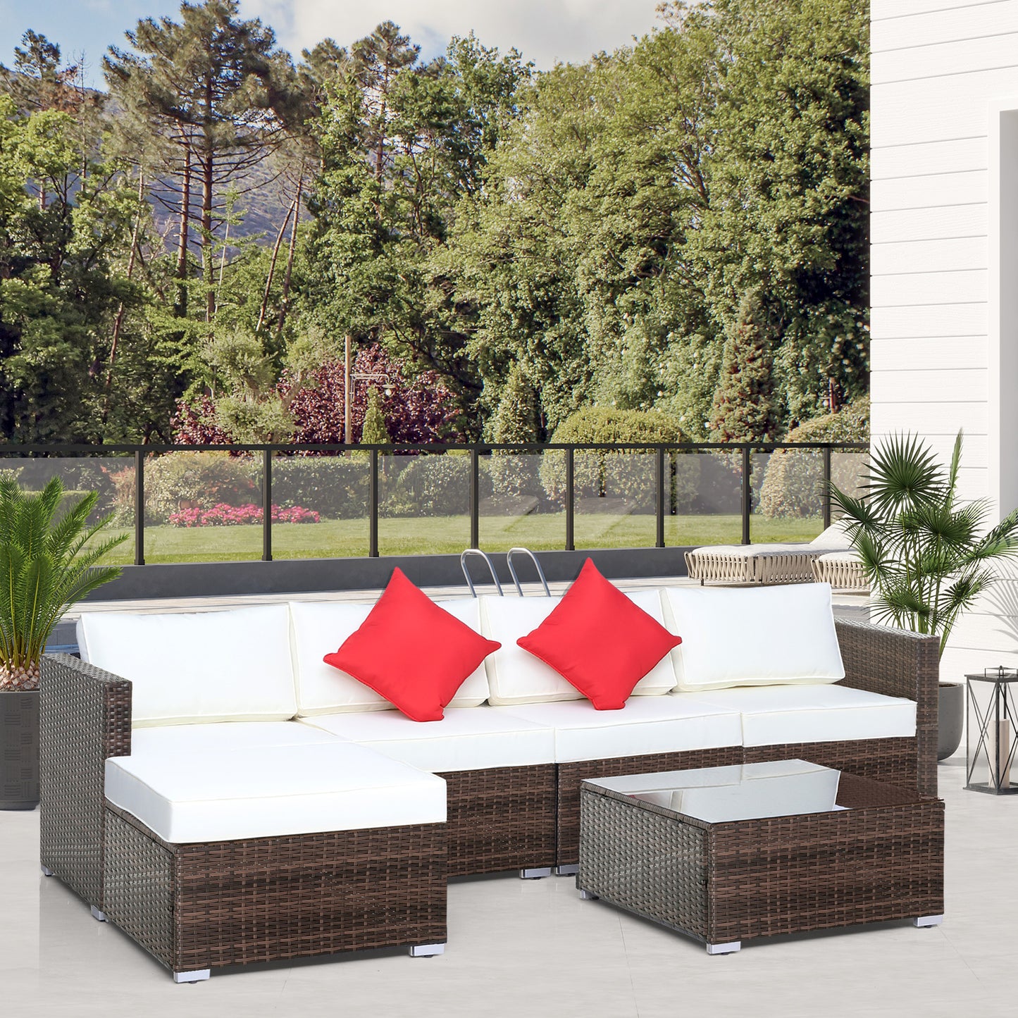 Outsunny 5-Seater Rattan Furniture Set- Brown/Milk White - OutdoorBox