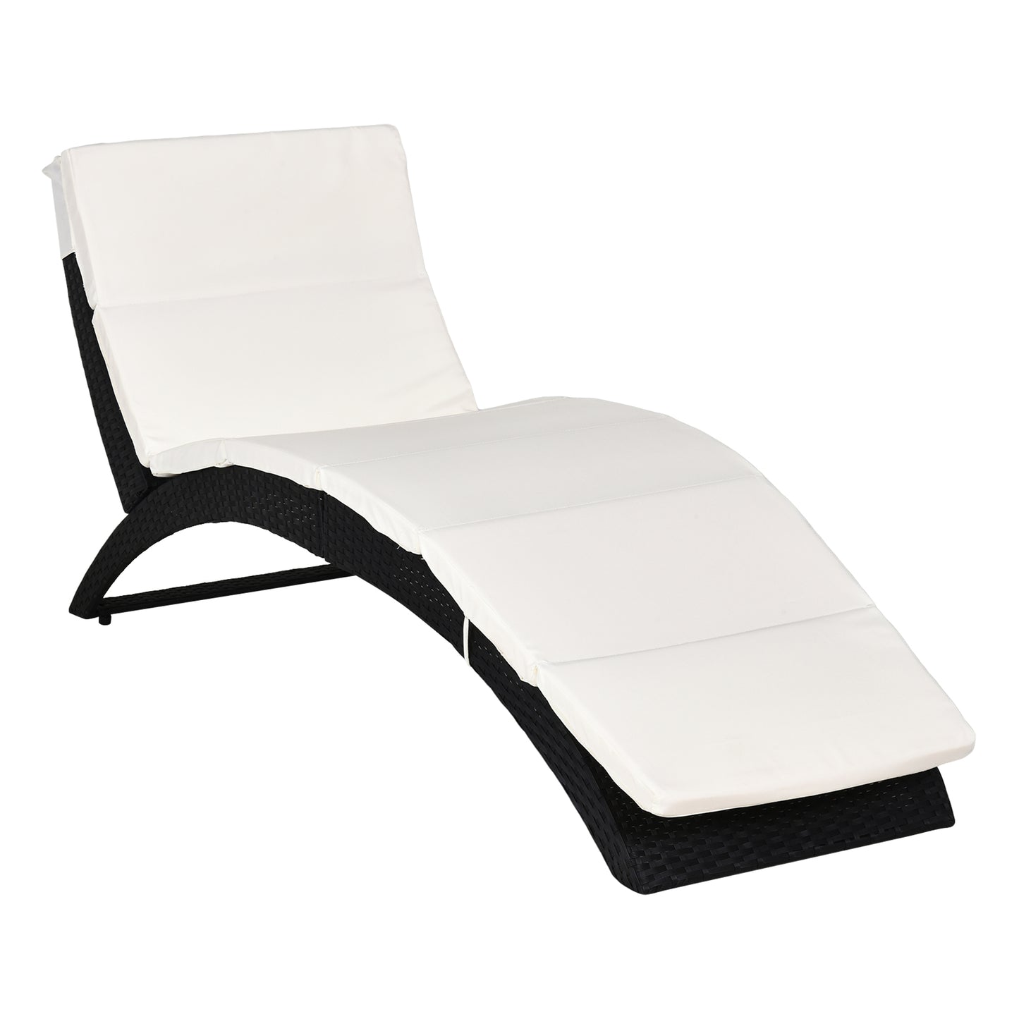 Outsunny Garden Patio Rattan Wicker Folding Sun Lounger Recliner Bed Chair with Cushion for Outdoor, Black - OutdoorBox