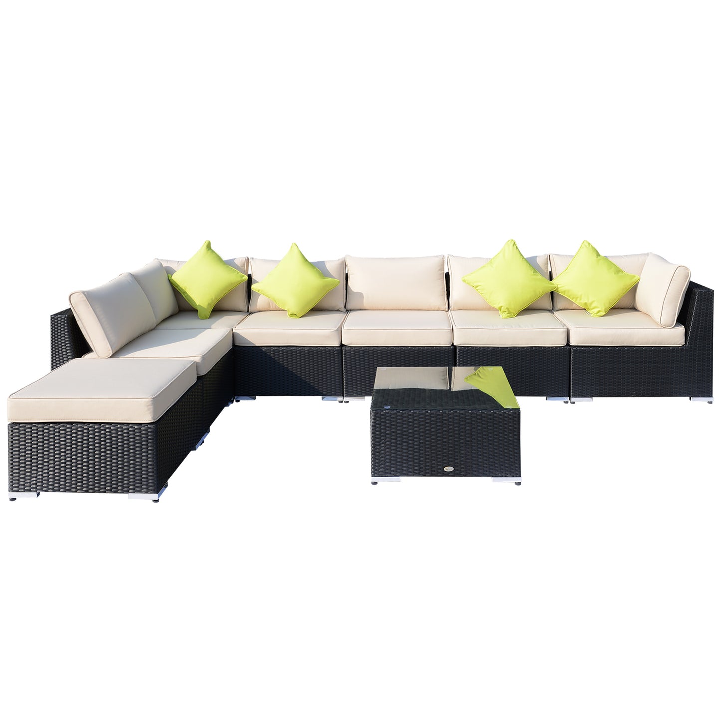 Outsunny 7-Seater Sofa Rattan Garden Furniture Aluminium Outdoor Patio Set Wicker Seater Table - Black - OutdoorBox