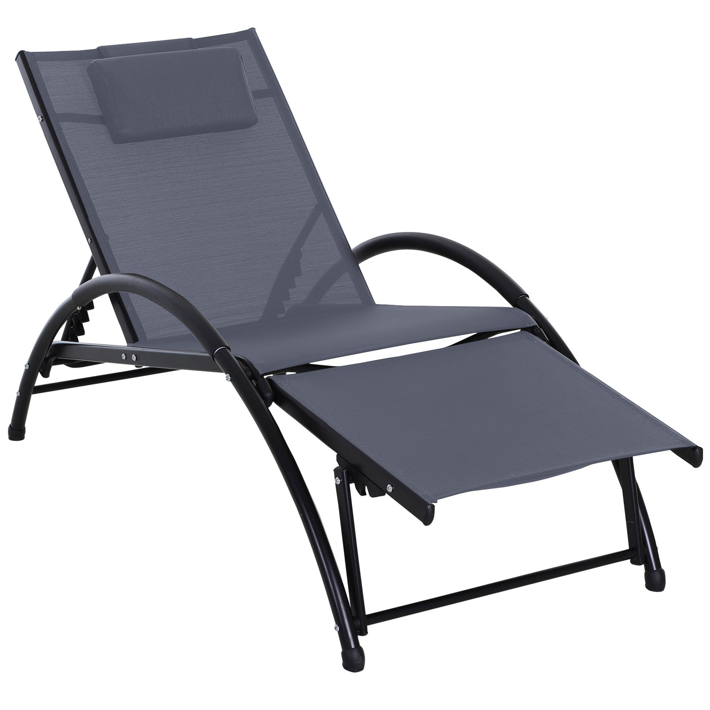 Outsunny Garden Patio Sun Lounger Half Circle Armrest Adjustable Head Footrest Aluminium Frame Textline Seat &Pillow Garden Outdoor - Grey - OutdoorBox