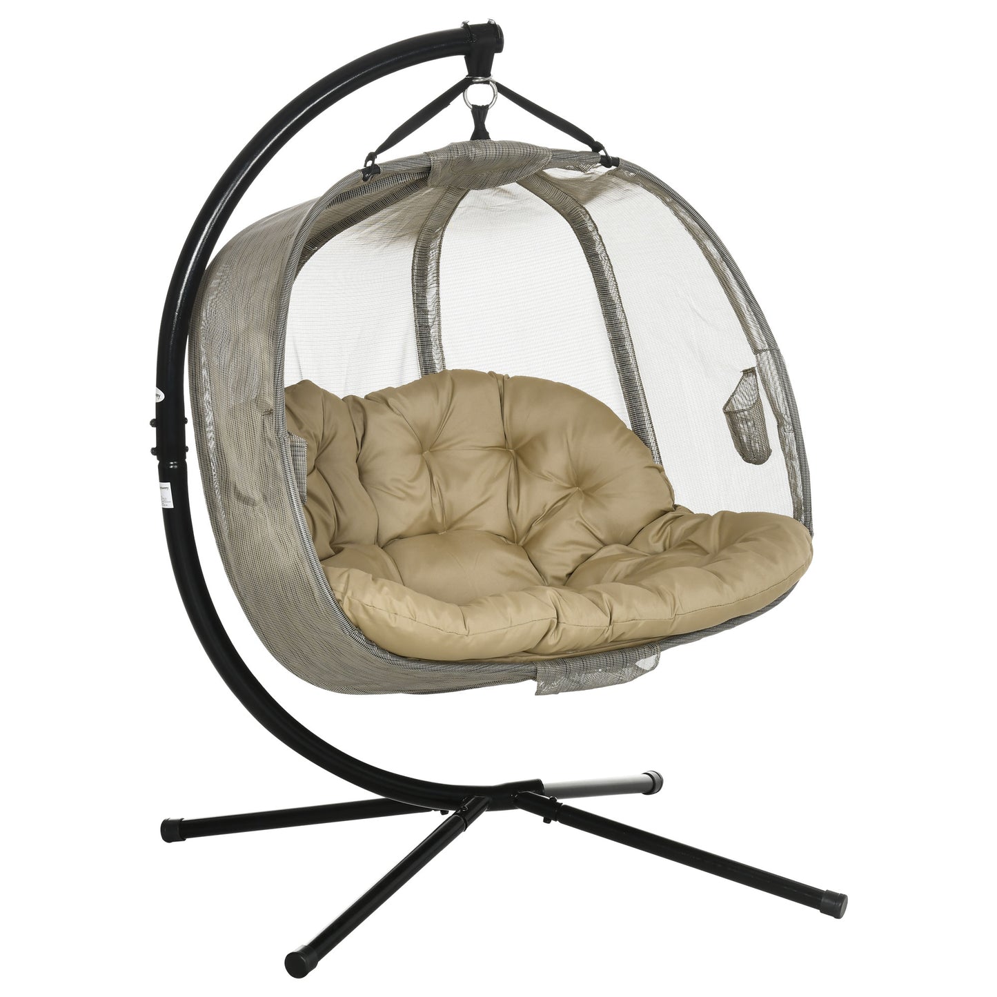 Outsunny Double Hanging Egg Chair 2 Seaters Swing Hammock Chair with Stand, Cushion and Folding Design, for Indoor and Outdoor, Brown
