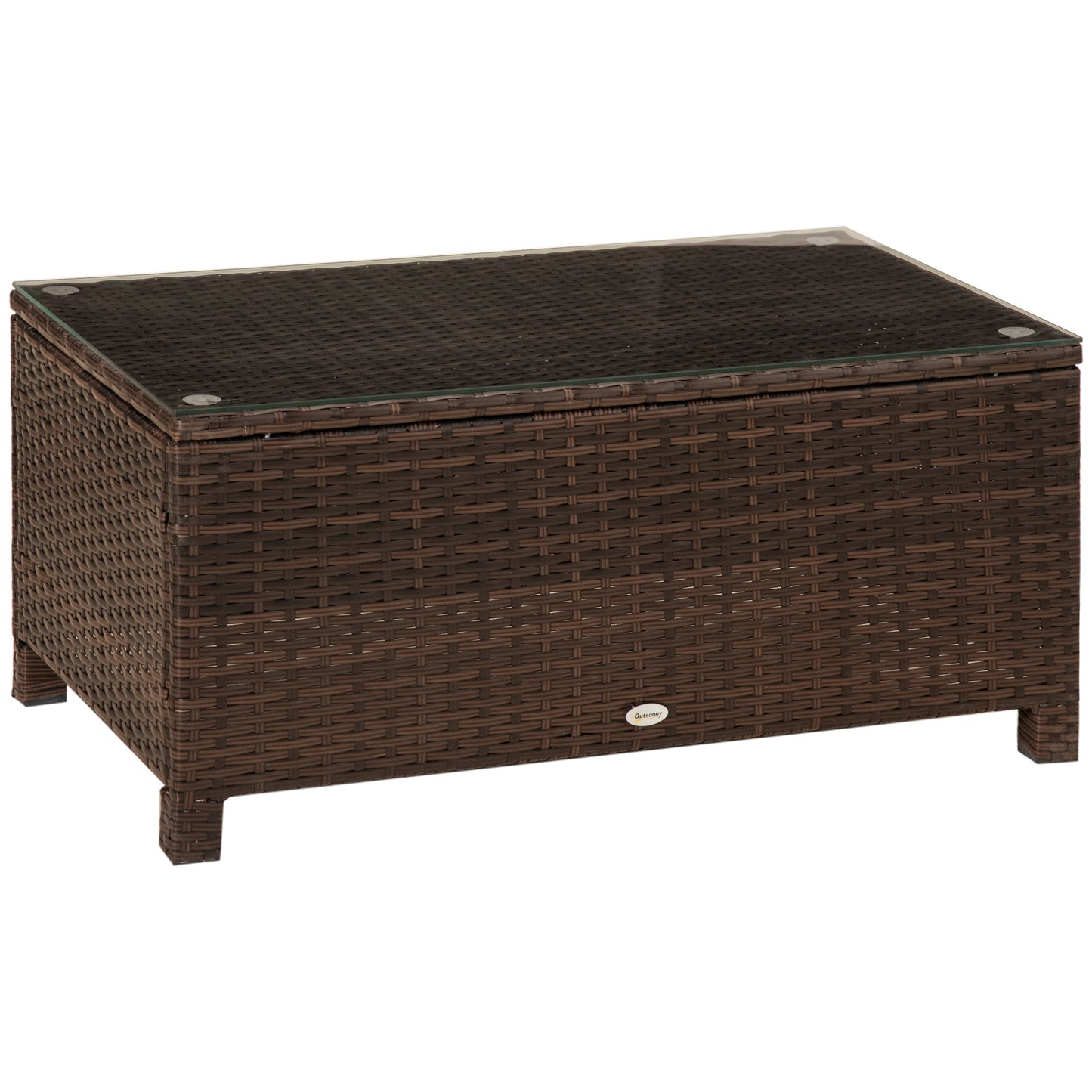 Outsunny Rattan Garden Furniture Coffee Table Patio Tempered Glass (Mixed Brown) - OutdoorBox