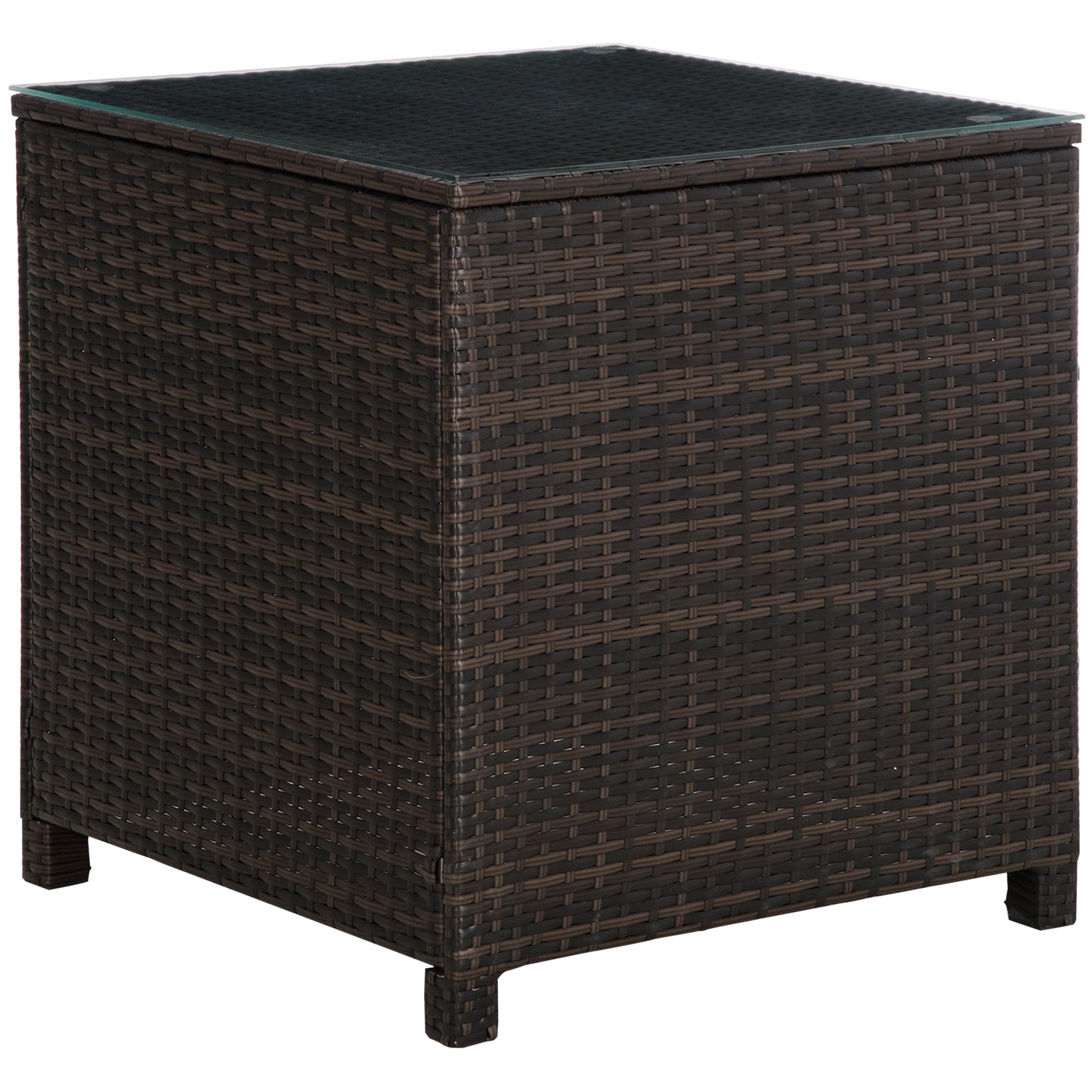 Outsunny Rattan Garden Furniture Side Table Patio Frame Tempered Glass New (Brown) - OutdoorBox