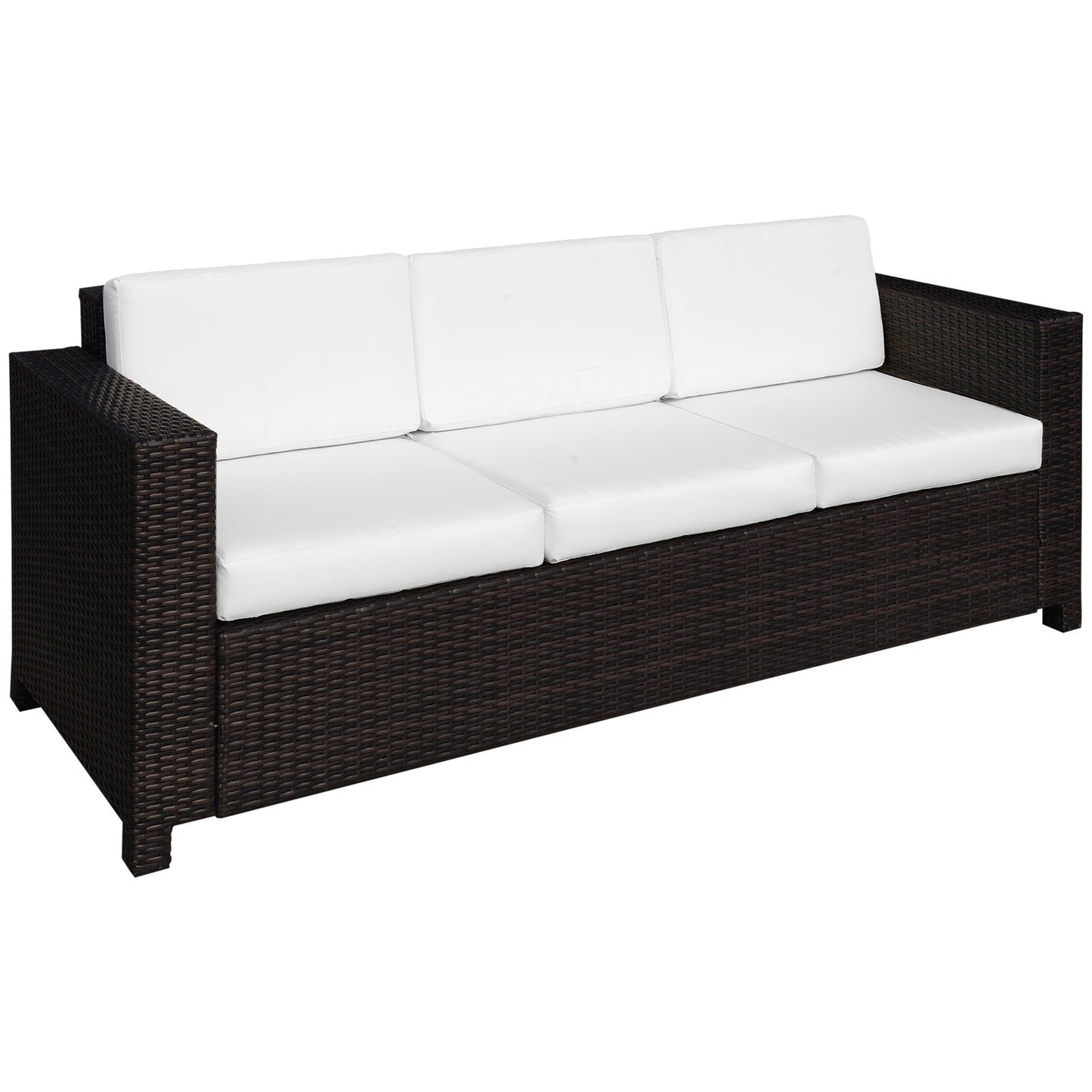 Outsunny Garden Rattan 3 Seater All-Weather Wicker Weave Metal Frame Chair with Fire Resistant Cushion - Brown - OutdoorBox
