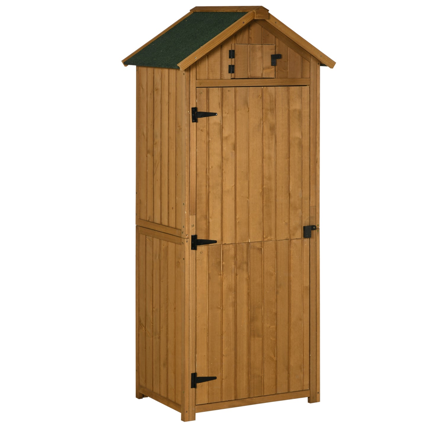 Outsunny Wooden Garden Storage Shed Vertical Tool Cabinet Organiser w/ Shelves, Lockable Door, 77 x 54.2 x 179 cm, Brown - OutdoorBox
