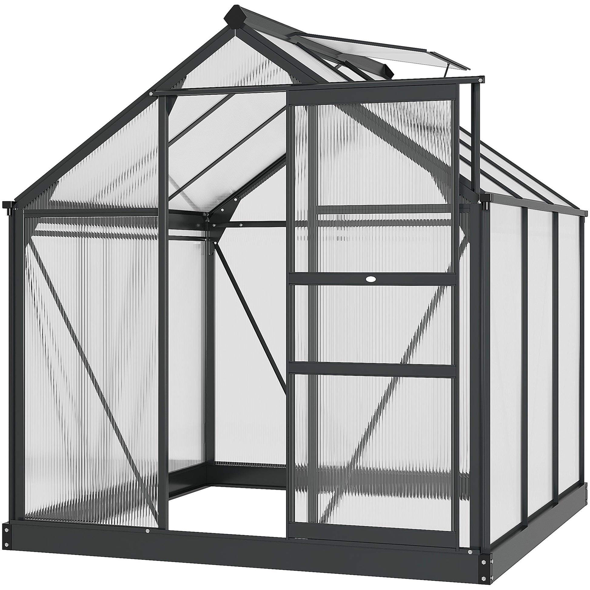 Outsunny 6 x 6 ft Clear Polycarbonate Greenhouse Large Walk-In Green House Garden Plants Grow House w/ Slide Door and Push-Open Window - OutdoorBox