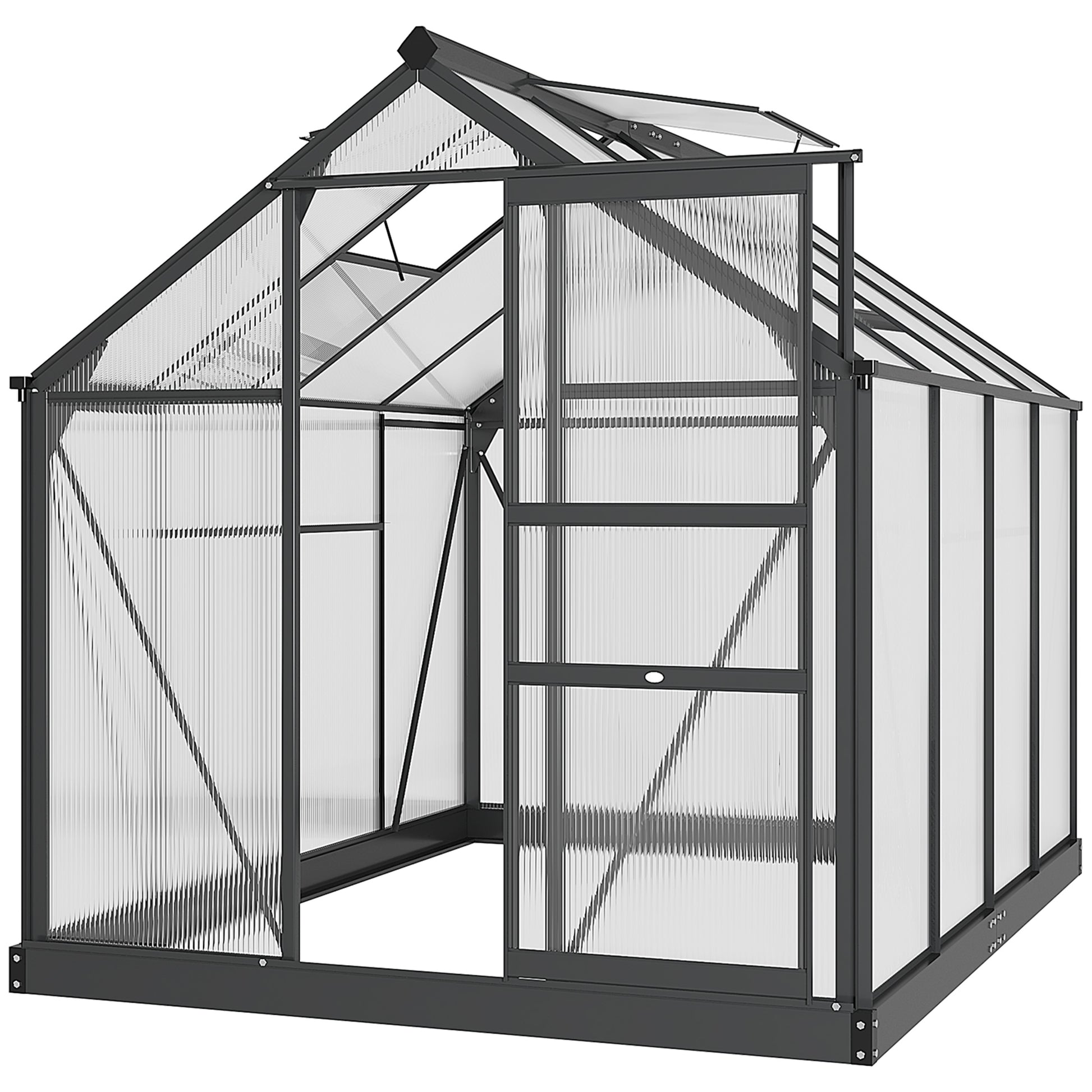 Outsunny Clear Polycarbonate Greenhouse Large Walk-In Green House Garden Plants Grow Galvanized Base Aluminium Frame with Slide Door, 6 x 8ft - OutdoorBox