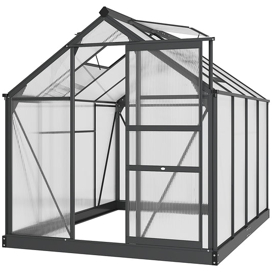 Outsunny Clear Polycarbonate Greenhouse Large Walk-In Green House Garden Plants Grow Galvanized Base Aluminium Frame with Slide Door, 6 x 8ft - OutdoorBox