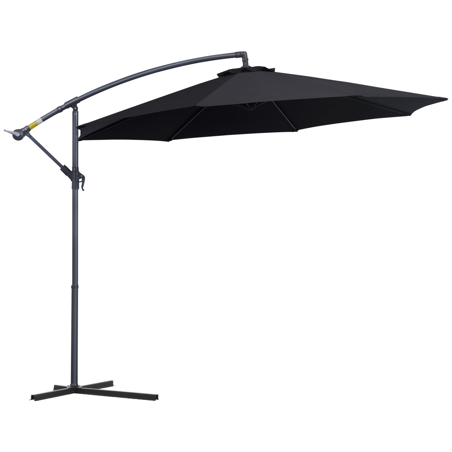 Outsunny 3(m) Garden Cantilever Parasol Patio Banana Hanging Umbrella Sun Shade with Crank & Tilt, 8 Ribs and Cross Base, Black - OutdoorBox