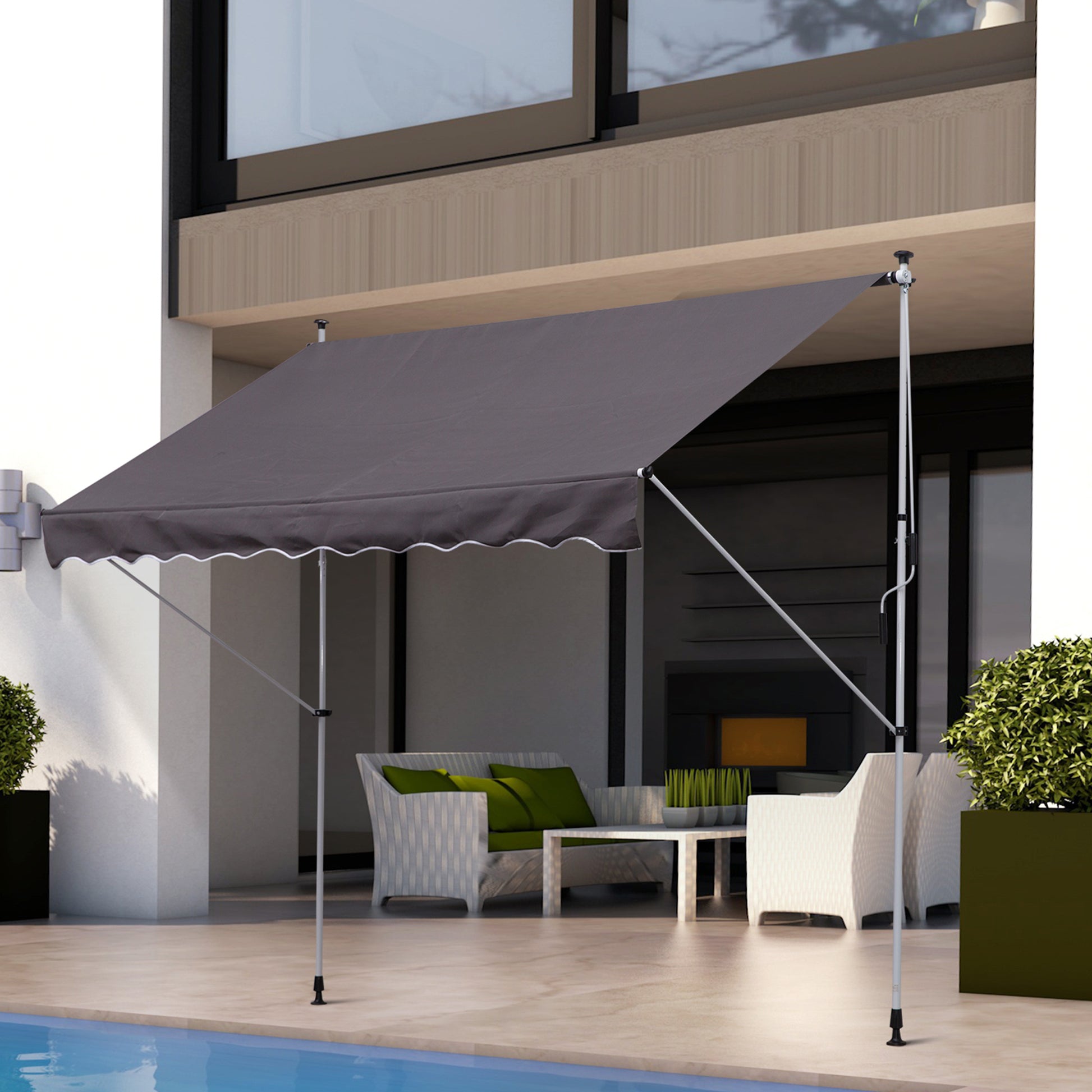 Outsunny Balcony 3 x 1.5m Manual Adjustable Awning DIY Patio Clamp Awning Canopy  Retractable Shade Shelter - Grey - OutdoorBox