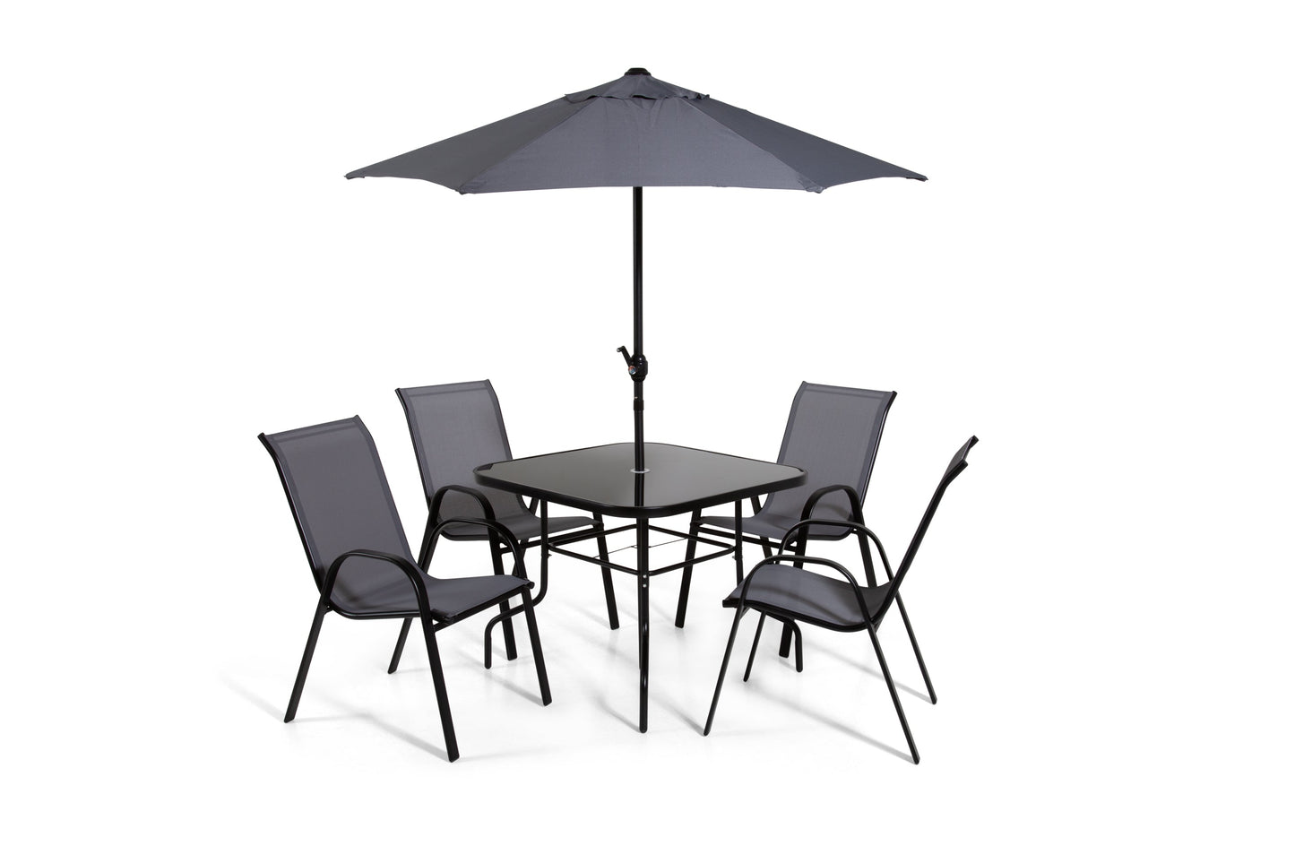 The Lancaster - Black & Grey Metal 4 Seat Garden Dining Set including Parasol