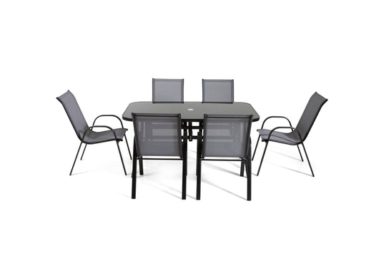 The Rufford - Black & Grey Metal 6 Seat Garden Dining Set