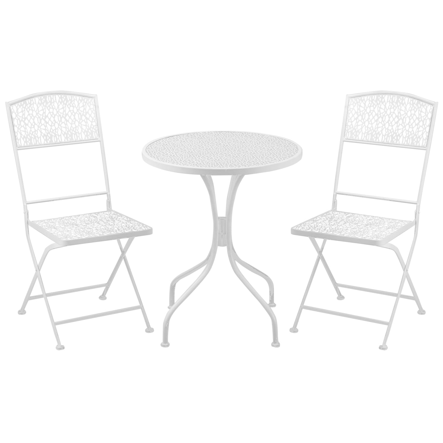 Outsunny Garden Bistro Set for 2 with Folding Chairs and Round Table, Metal Balcony Furniture for Outdoor Indoor Use, White