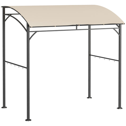 Outsunny 2.2 x 1.5 m Outdoor Cooking Gazebo Tent with Metal Frame, Curved Canopy and 10 Hooks, Outdoor Sun Shade, Beige