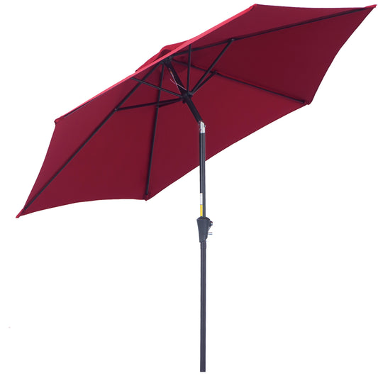 Outsunny 2.7M Tilting Parasol Sun Parasol Outdoor Garden Umbrellas Sun Shade Aluminium Frame with Crank(Wine Red)