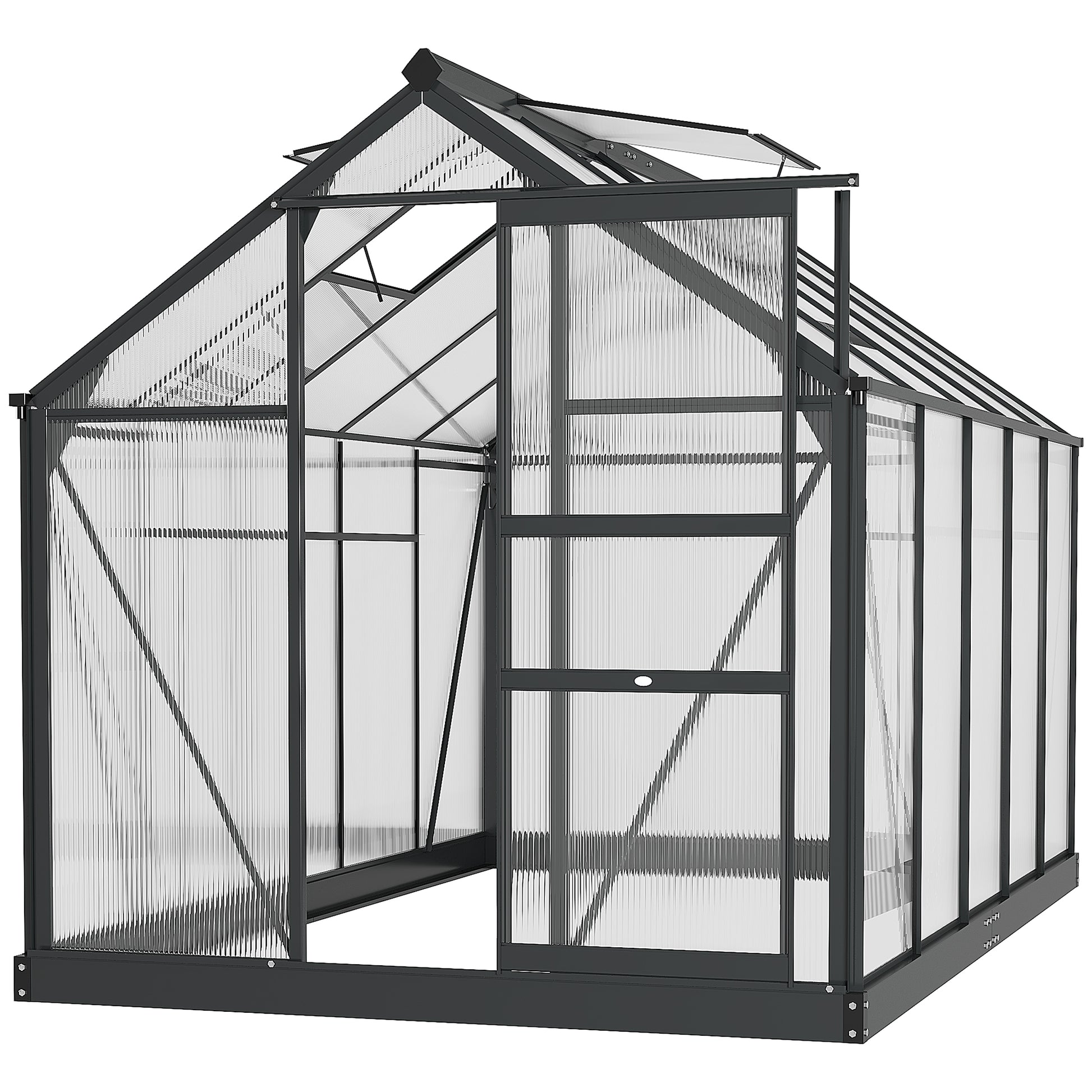 Outsunny Clear Polycarbonate Greenhouse Large Walk-In Green House Garden Plants Grow Galvanized Base Aluminium Frame with Slide Door, 6 x 10ft - OutdoorBox