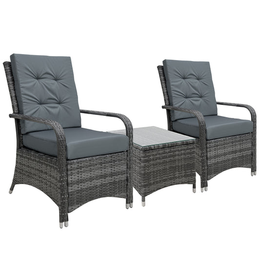 Outsunny Rattan Garden Furniture 2-Seater Sofa Chair Table Bistro Set Wicker Weave Outdoor Patio Conservatory Set w/ Cover Steel Frame, Grey - OutdoorBox