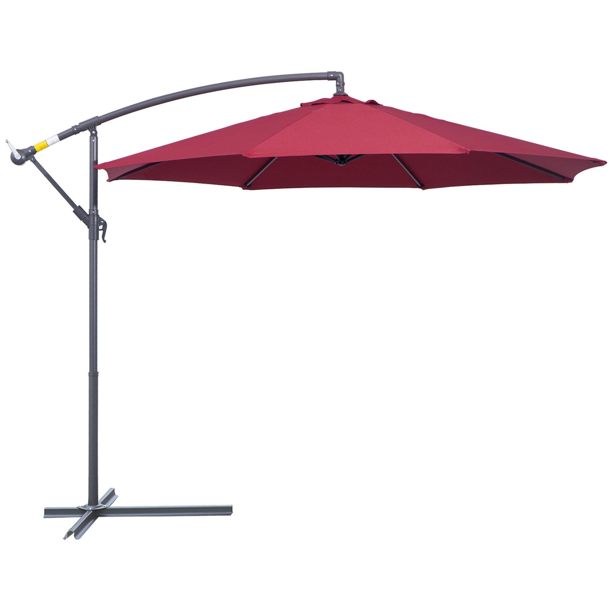 Outsunny 3(m) Garden Banana Parasol Hanging Cantilever Umbrella with Crank Handle and Cross Base for Outdoor, Sun Shade, Wine Red - OutdoorBox