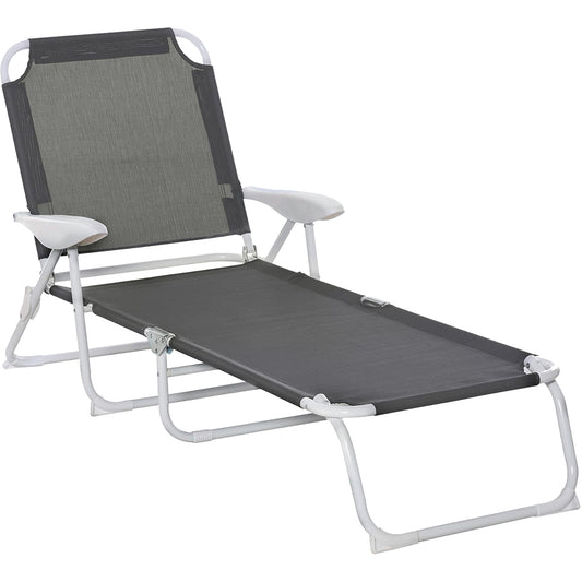 Outsunny Reclining Lounge Chair with 4-Level Adjustable Backrest Folding Sun Beach Lounger for Patio Garden Grey