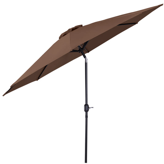 Outsunny Steel Frame Round Market Patio Sun Umbrella Garden Parasol Outdoor Sunshade Canopy,  3x2.45m (Coffee) - OutdoorBox