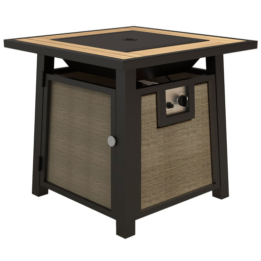 Outsunny 50,000 BTU Gas Fire Pit Table with Cover and Glass Beads, Brown - OutdoorBox
