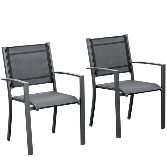 Outsunny Garden Chairs Set Of 2 Outdoor Chairs with Steel Frame Texteline Seats for Camping Fishing Patio Balcony Dark Grey Black