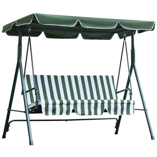 Outsunny Steel 3-Seater Swing Chair w/ Adjustable Canopy Green