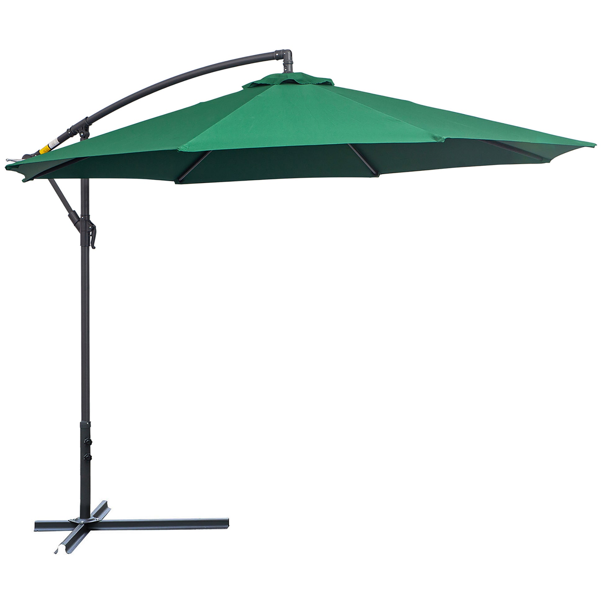 Outsunny 3(m) Garden Banana Parasol Hanging Cantilever Umbrella with Crank Handle and Cross Base for Outdoor, Sun Shade, Green - OutdoorBox