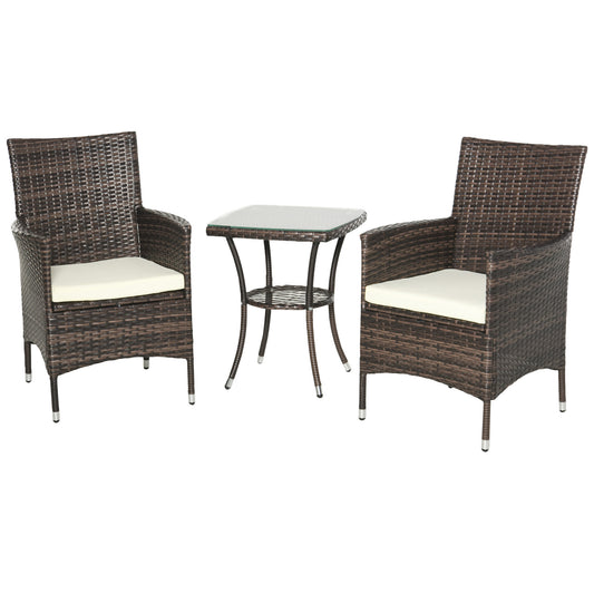 Outsunny Garden Outdoor Rattan Furniture Bistro Set 3 PCs Patio Weave Companion Chair Table Set Conservatory (Brown) - OutdoorBox