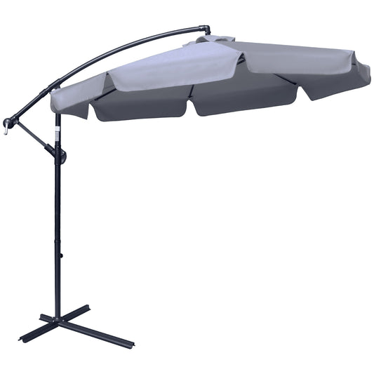 Outsunny 2.7m Banana Parasol Cantilever Umbrella with Crank Handle and Cross Base for Outdoor, Hanging Sun Shade, Dark Grey