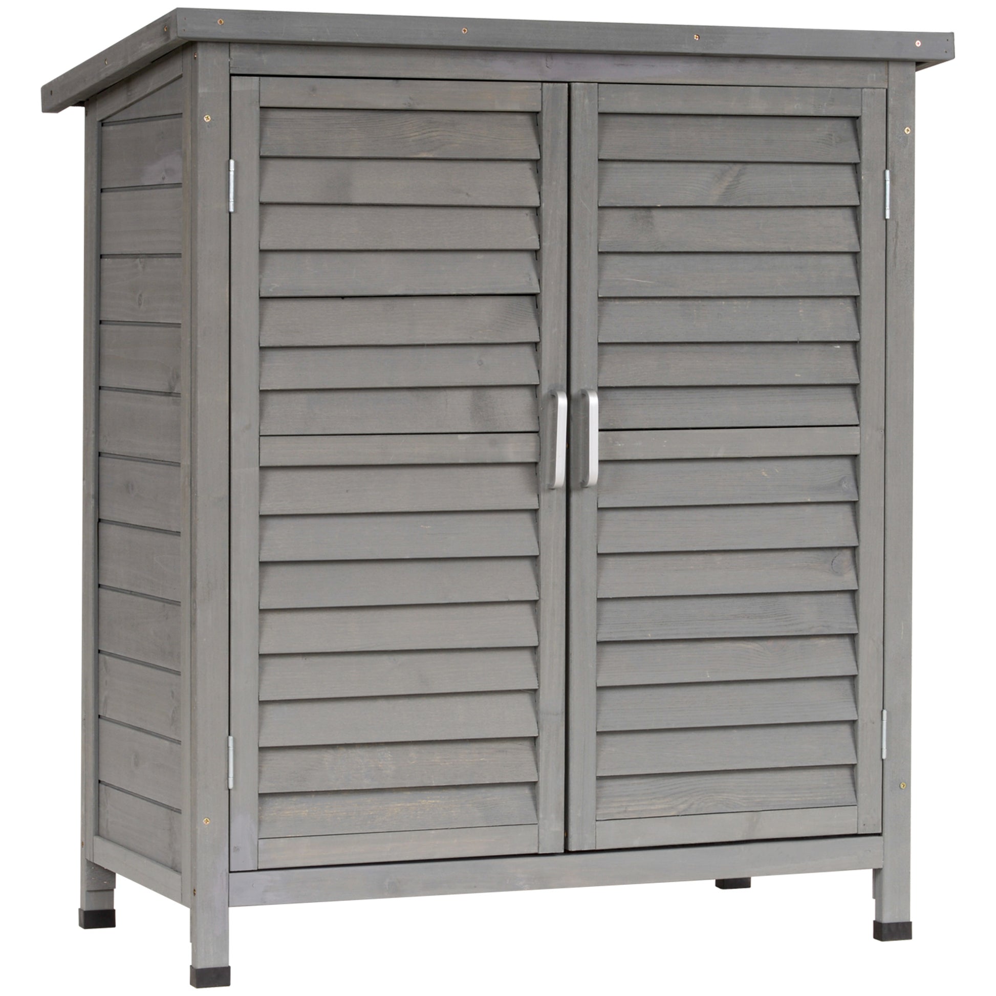 Outsunny Garden Shed Wooden Garden Storage Shed 2 Door Unit Solid Fir Wood Garage Tool Organisation Cabinet, 87L x 46.5W x 96.5Hcm, Grey - OutdoorBox