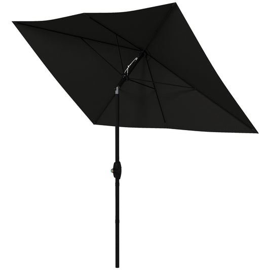 Outsunny 2 x 3(m) Garden Parasol Umbrella, Rectangular Outdoor Market Umbrella Sun Shade with Crank & Push Button Tilt, 6 Ribs, Aluminium Pole, Black