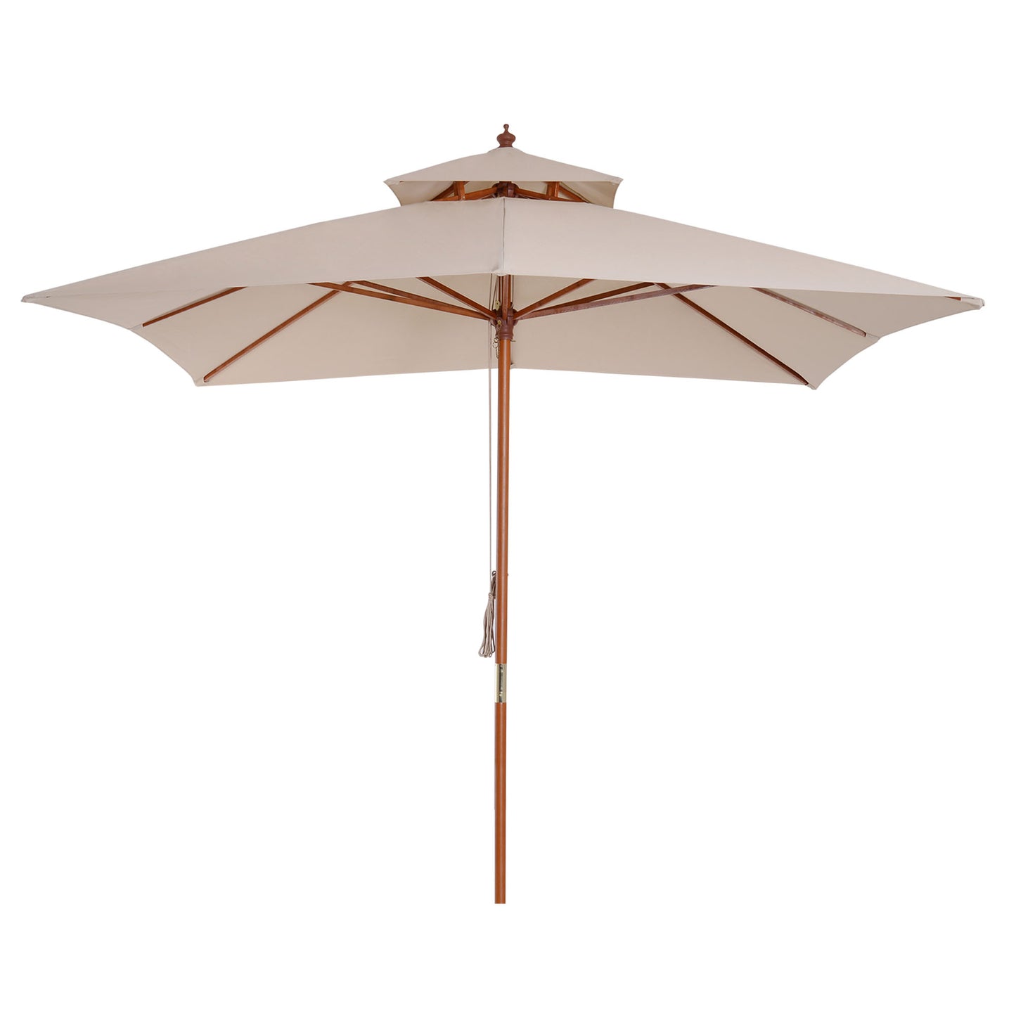 Outsunny Beige Parasol Patio 3x3M Double Tier Garden Sun Umbrella Sunshade Outdoor Wood Wooden Canopy Tier - OutdoorBox