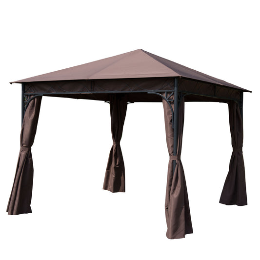 Outsunny 3x3 m Gazebo Pavilion-Coffee - OutdoorBox