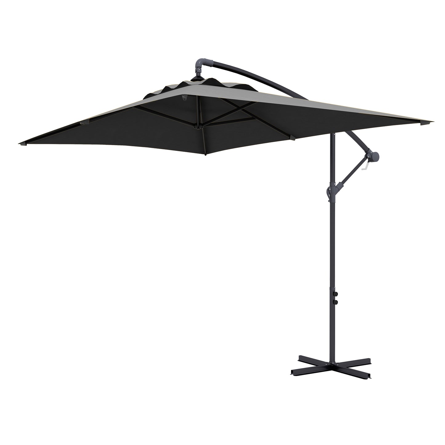 Outsunny 3x2m Cantilever Parasol with Cross Base, Banana Parasol with Crank Handle and 6 Ribs, Rectangular Hanging Patio Umbrella for Outdoor Pool, Garden, Balcony, Grey